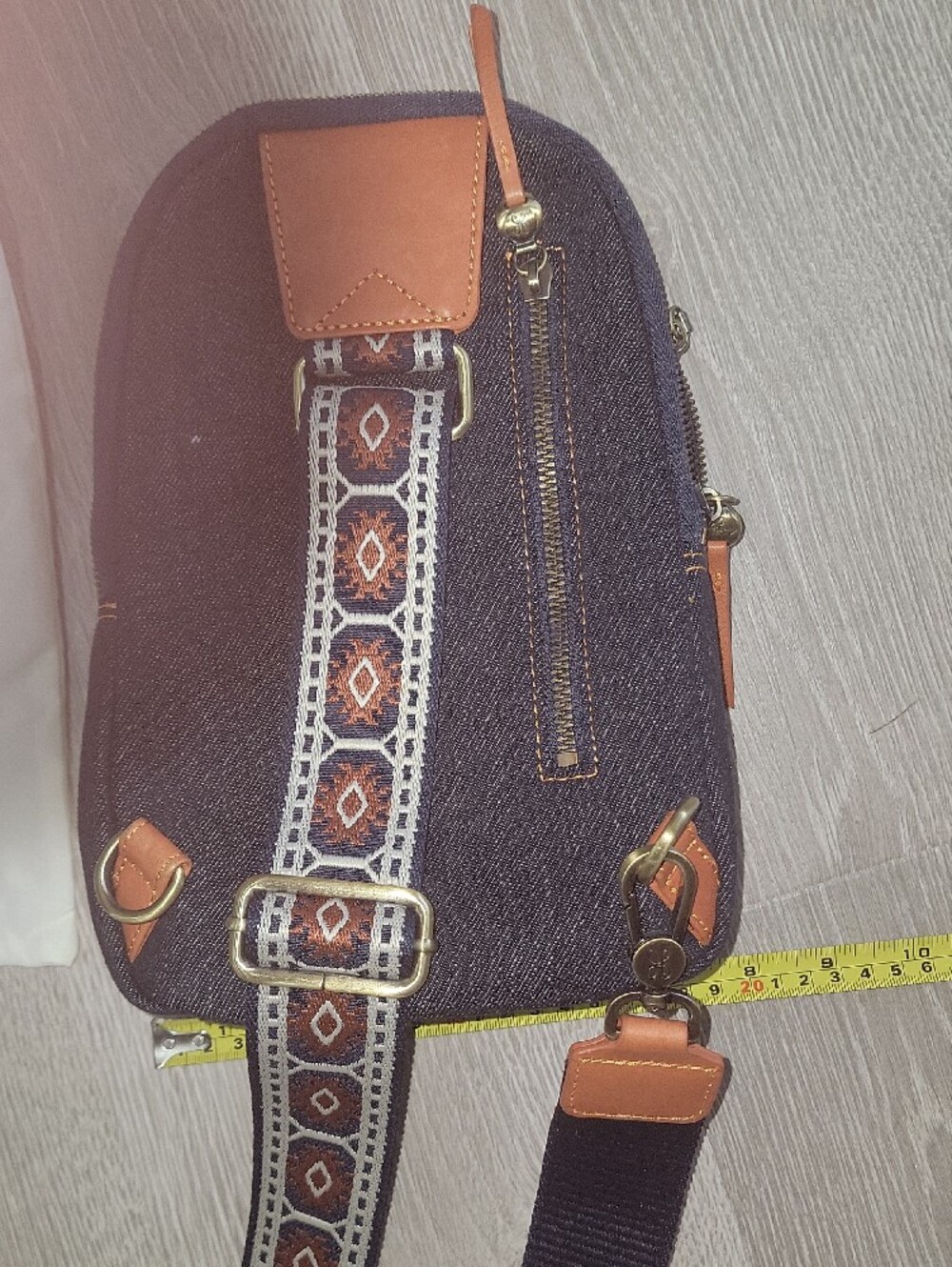 HOBO Navy Denim Crossbody Bag with Patterned Strap - Picture 4 of 8